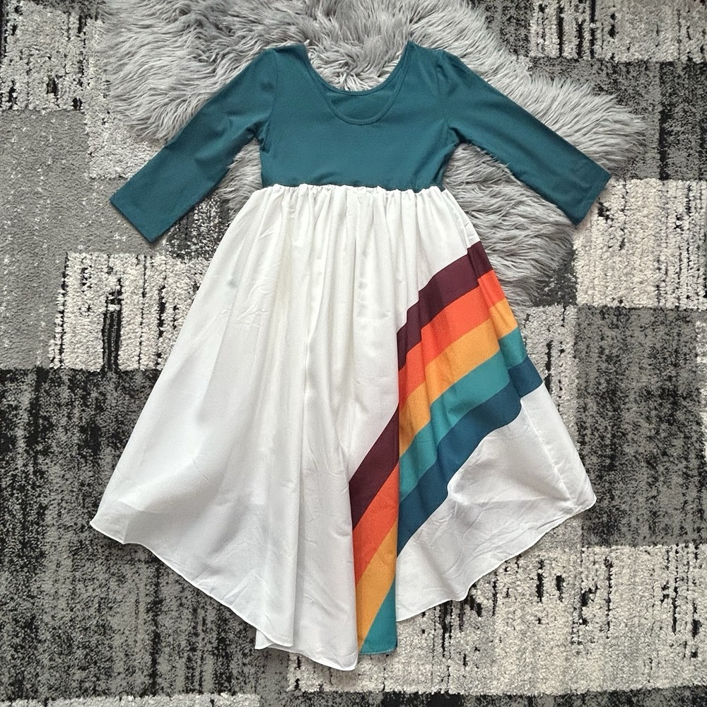 Oopsie Daisy Girl's Teal Hi Lo Rainbow Dress Size 12 NWT - Picture 4 of 5